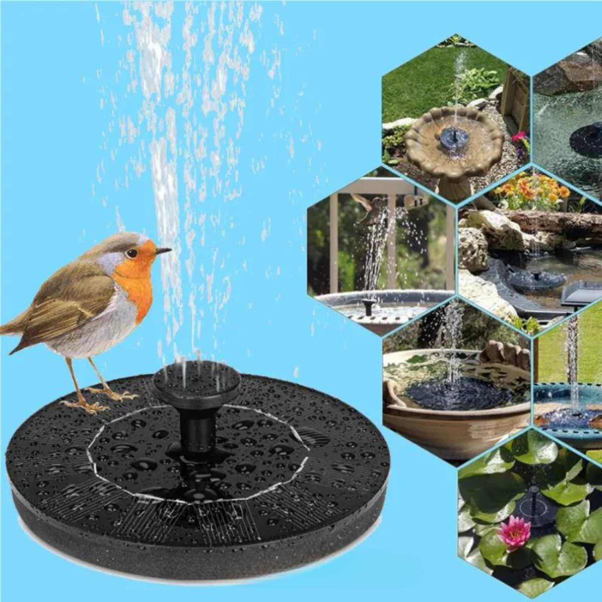 SolarBloom™ Vogelvriendelijke Zonnefontein – Breng uw tuin tot leven met zonlicht en vogelgezang